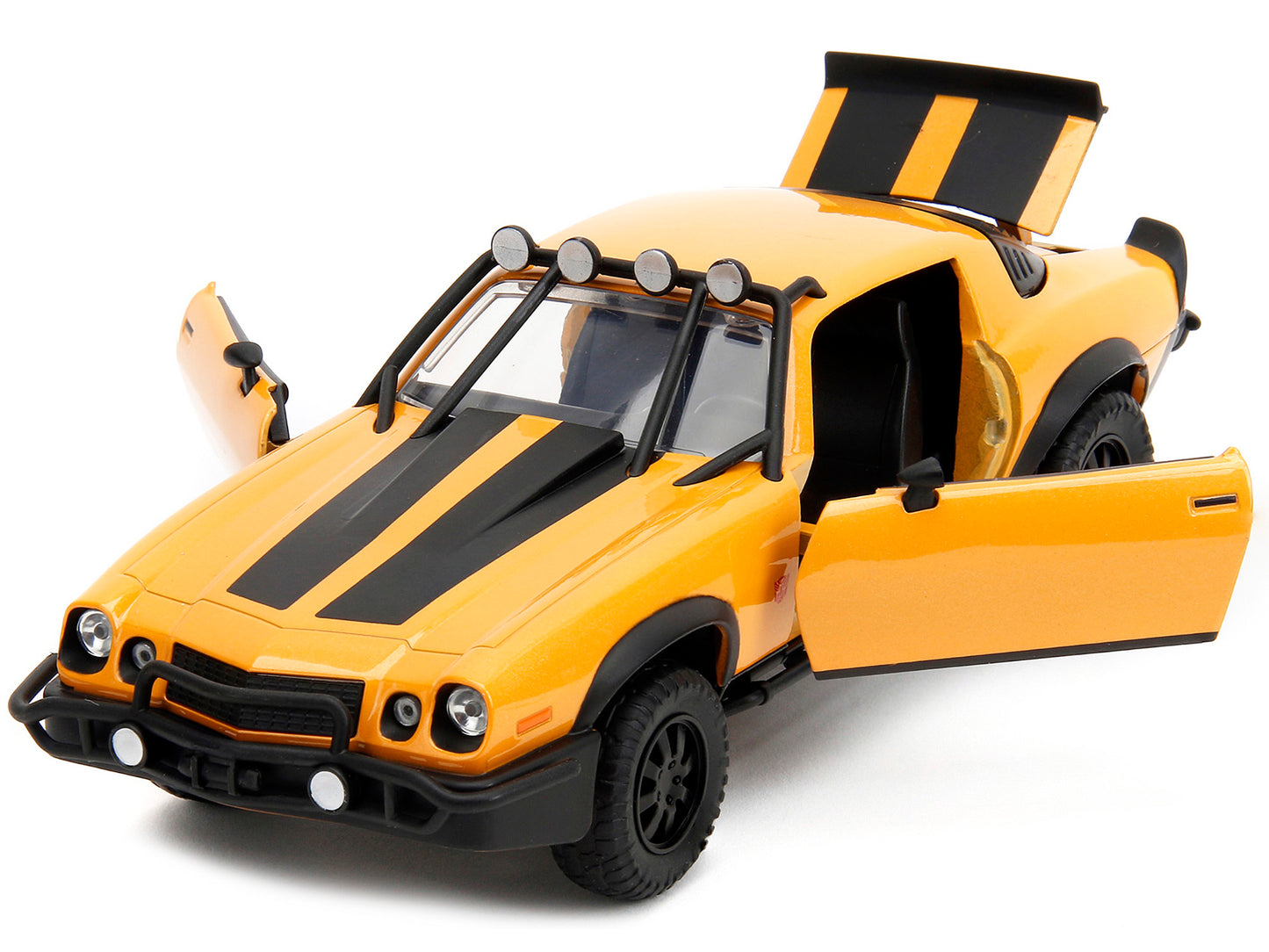 1977 Chevrolet Camaro Off-Road Version "Bumblebee" Yellow Metallic with Black Stripes and Transformers Logo Diecast Statue "Transformers: Rise of the Beasts" (2023) Movie "Hollywood Rides" Series 1/24
