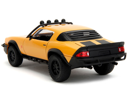 1977 Chevrolet Camaro Off-Road Version "Bumblebee" Yellow Metallic with Black Stripes and Transformers Logo Diecast Statue "Transformers: Rise of the Beasts" (2023) Movie "Hollywood Rides" Series 1/24
