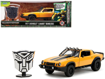 1977 Chevrolet Camaro Off-Road Version "Bumblebee" Yellow Metallic with Black Stripes and Transformers Logo Diecast Statue "Transformers: Rise of the Beasts" (2023) Movie "Hollywood Rides" Series 1/24