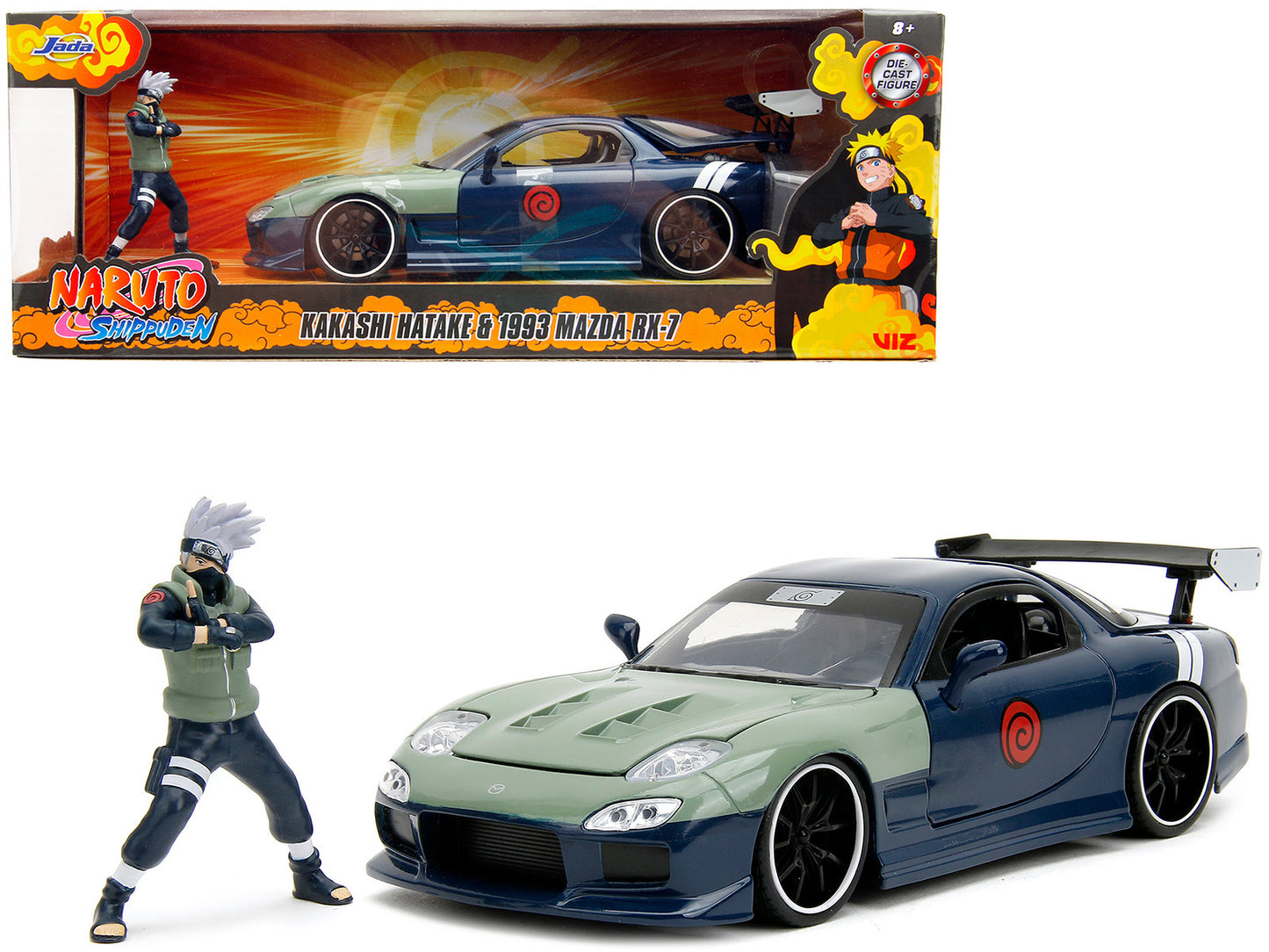 1993 Mazda RX-7 Dark Blue with Green Hood and Kakashi Hatake Diecast Figure "Naruto Shippuden" (2009-2017) TV Series "Anime Hollywood Rides" 1/24 Model Car by Jada <h2>1993 Jada</h2> <p>High-quality p