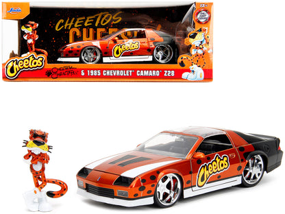 1985 Chevrolet Camaro Z/28 Orange Metallic with Graphics and Chester Cheetah Diecast Figure "Cheetos" "Hollywood Rides" Series 1/24 Model Car by Jada <h2>1985 Jada</h2> <p>High-quality perfect for col