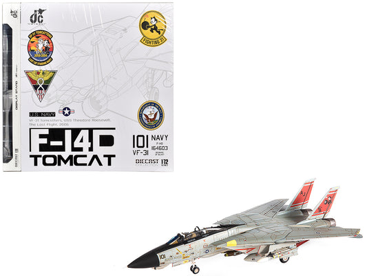 Grumman F-14D Tomcat Fighter Aircraft "VF-31 Tomcatters USS Theodore Roosevelt The Last Flight" (2006) United States Navy 1/72 T&y Diecast Model by JC Wings