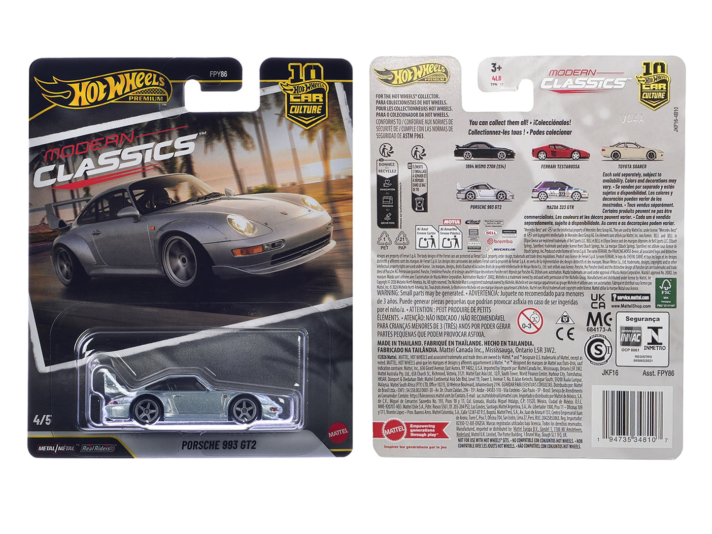 Porsche 993 GT2 Gray Metallic "Modern Classics" Series Diecast Model Car by Hot Wheels