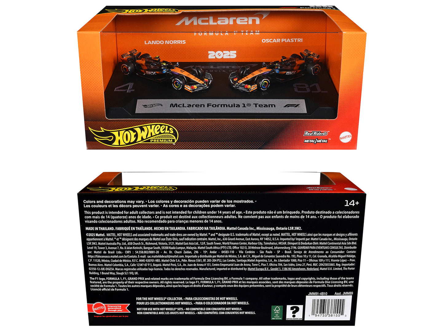 "McLaren Formula 1 Team" Formula One F1 World Championship (2025) 2 Piece Set T&y Diecast Model Cars by Hot Wheels