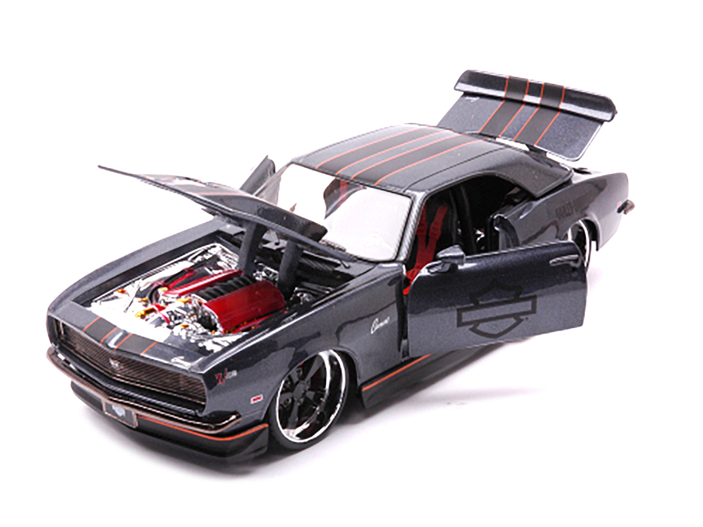 Maisto 1968 Chevrolet Camaro Z/28 Dark Gray Metallic with Black and Orange Stripes "Harley Davidson" "H-D Custom" 1/24 Diecast Model Car by <h2>1968 Maisto</h2> <p>High-quality perfect for collectors