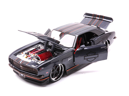 Maisto 1968 Chevrolet Camaro Z/28 Dark Gray Metallic with Black and Orange Stripes "Harley Davidson" "H-D Custom" 1/24 Diecast Model Car by <h2>1968 Maisto</h2> <p>High-quality perfect for collectors