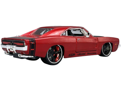 1969 Dodge Charger R/T Red Metallic with Black Hood and Black Stripes "Classic Muscle" 1/25 T&y Diecast Model Car by Maisto