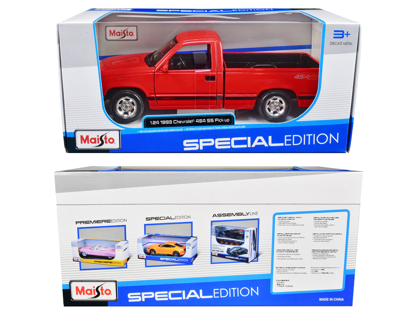1993 Chevrolet 454 SS Pickup Truck Red 1/24 T&y Diecast Model Car by Maisto