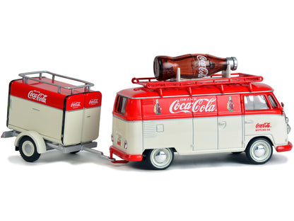 1960 Volkswagen T1 Kombi Van with Trailer Red and Cream "Coca Cola" 1/43 T&y Diecast Model Car by Motorcity Classics