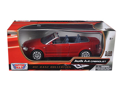 Audi A4 Red Convertible 1/18 Diecast Model Car by Motormax <h2>Audi Motormax</h2> <p>High-quality perfect for collectors and enthusiasts. Features detailed interior exterior craftsmanship, realistic p