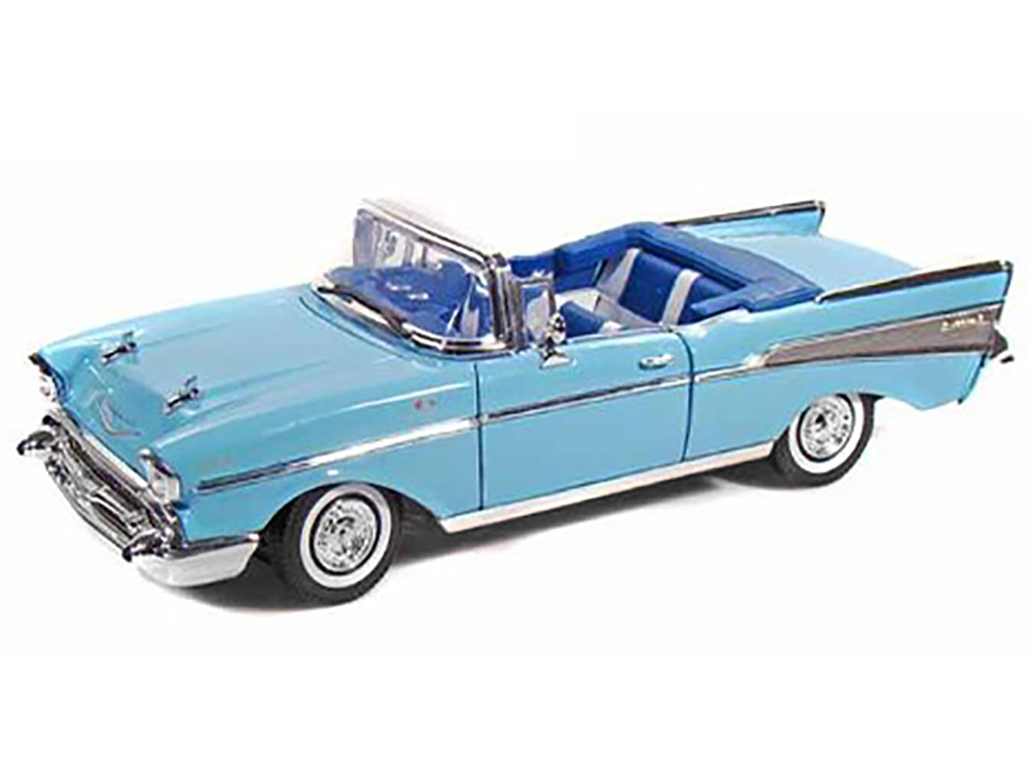 1957 Chevrolet Bel Air Convertible Light Blue with Interior 1/18 Diecast Model Car by Motormax <h2>1957 Motormax</h2> <p>High-quality perfect for collectors and enthusiasts. Features detailed exterior