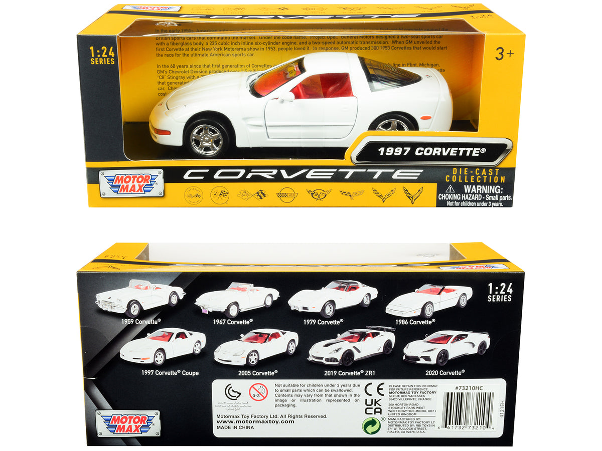 1997 Chevrolet Corvette C5 Coupe White Red 1/24 Diecast Model Car - Motormax