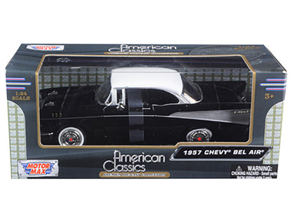 1957 Chevrolet Bel Air Black with White Top 1/24 Diecast Model Car by Motormax <h2>1957 Motormax</h2> <p>High-quality perfect for collectors and enthusiasts. Features detailed interior exterior crafts