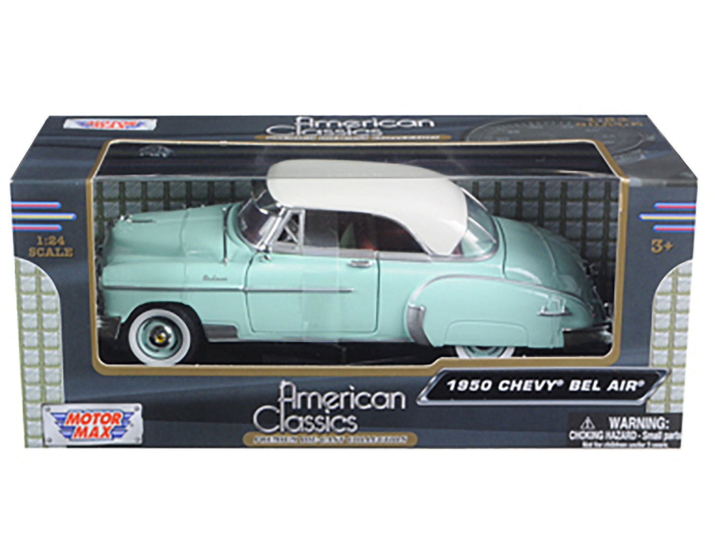 1950 Chevrolet Bel Air Green with Cream Top 1/24 Diecast Model Car by Motormax <h2>1950 Motormax</h2> <p>High-quality perfect for collectors and enthusiasts. Features detailed interior exterior crafts