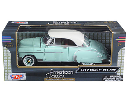 1950 Chevrolet Bel Air Green with Cream Top 1/24 Diecast Model Car by Motormax <h2>1950 Motormax</h2> <p>High-quality perfect for collectors and enthusiasts. Features detailed interior exterior crafts