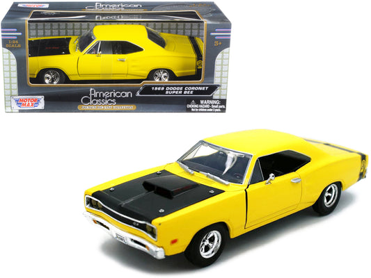 1969 Dodge Coronet Super Bee Yellow 1/24 Diecast Car Model by Motormax <h2>1969 Motormax</h2> <p>High-quality perfect for collectors and enthusiasts. Features detailed interior exterior craftsmanship,