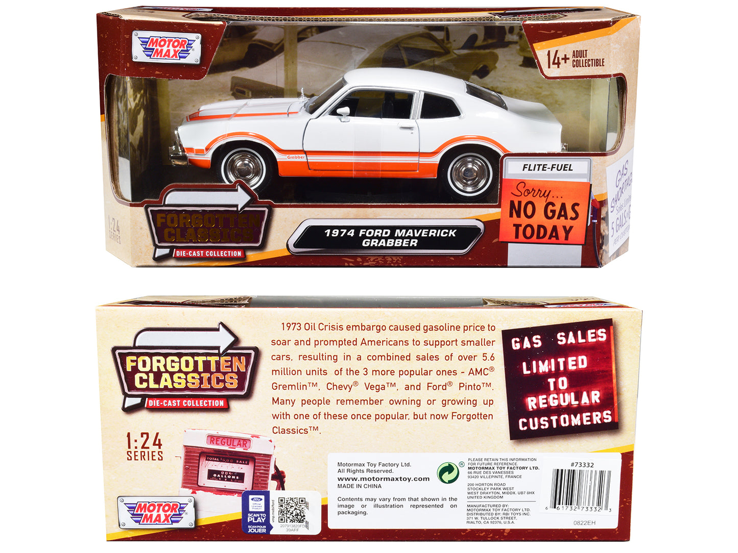 1974 Ford Maverick Grabber White with Orange Stripes "Forgotten Classics" Series 1/24 Diecast Model Car by Motormax <h2>1974 Motormax</h2> <p>High-quality perfect for collectors and enthusiasts. Featu