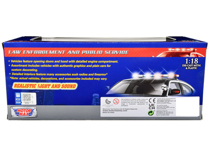 2015 Ford Police Interceptor Utility White with Flashing Light Bar and Front Rear Lights 2 Sounds 1/18 Diecast Model Car by Motormax <h2>2015 Motormax</h2> <p>High-quality perfect for collectors enthu