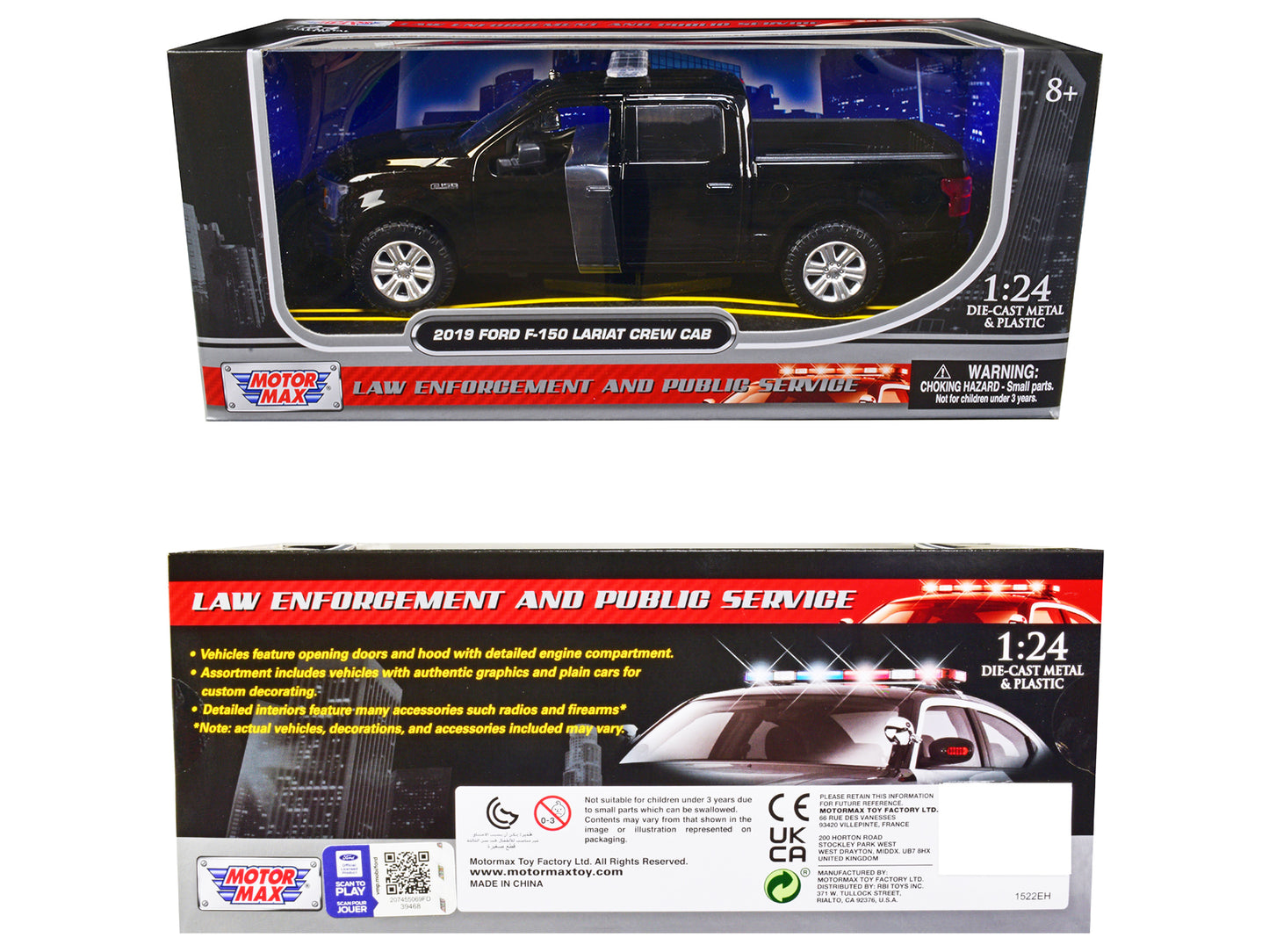 2019 Ford F-150 Lariat Crew Cab Pickup Truck Unmarked Plain Black "Law Enforcement and Public Service" Series 1/24 Diecast Model Car by Motormax <h2>2019 Motormax</h2> <p>High-quality perfect for coll