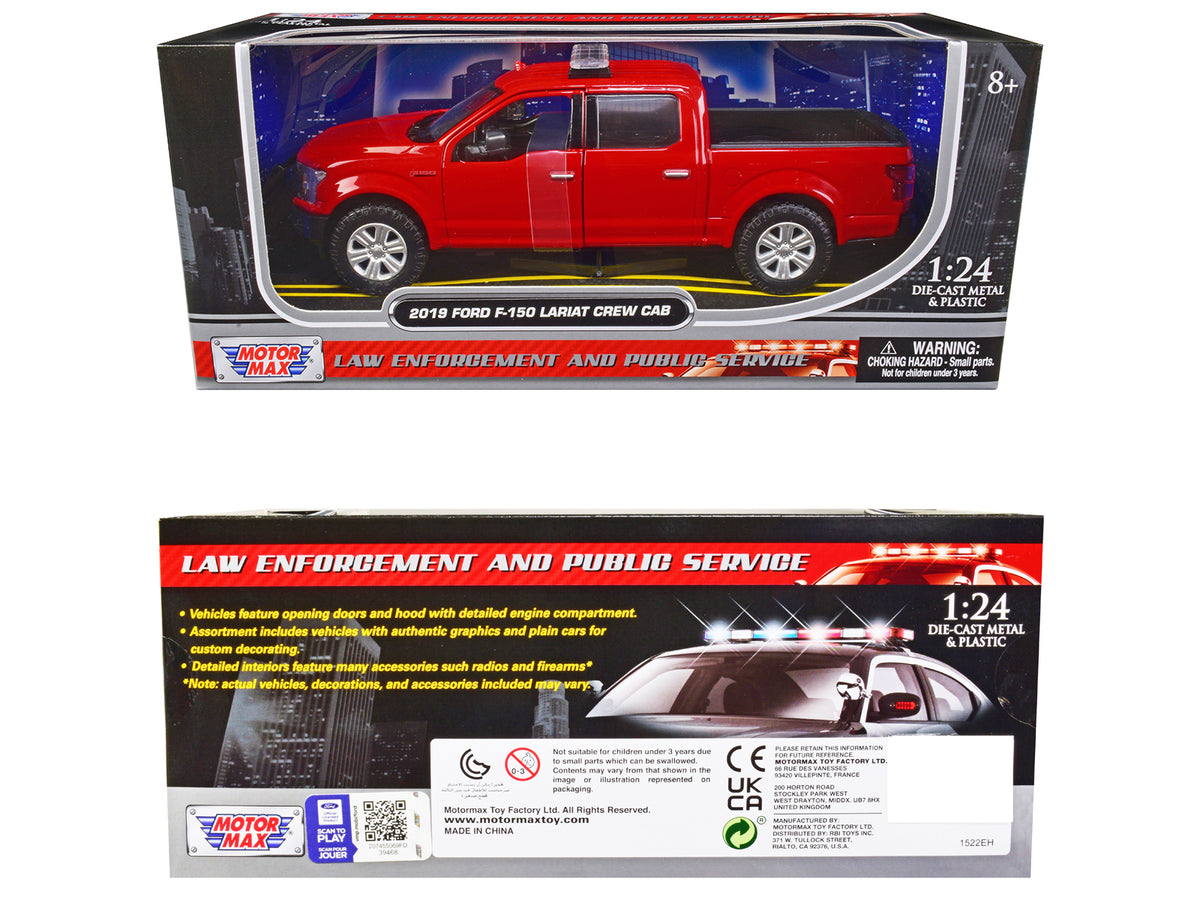 2019 Ford F-150 Lariat Crew Cab Pickup Truck Fire 1/24 Diecast Model - Motormax