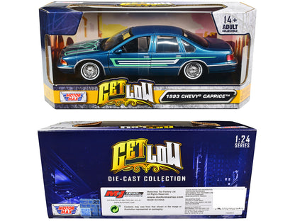 1993 Chevrolet Caprice Lowrider Blue Metallic with Graphics "Get Low" Series 1/24 Diecast Model Car by Motormax