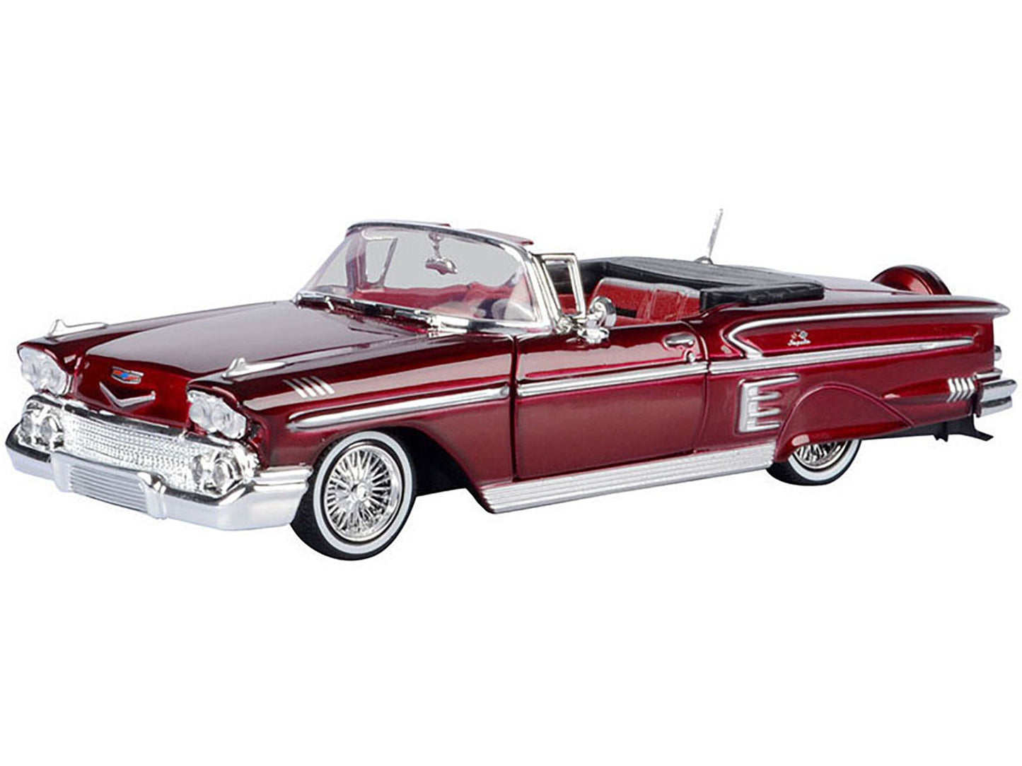 1958 Chevrolet Impala Convertible Lowrider Dark Red Metallic with Interior "Get Low" Series 1/24 Diecast Model Car by Motormax <h2>1958 Motormax</h2> <p>High-quality perfect for collectors and enthusi