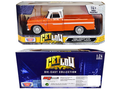 1966 Chevrolet C10 Fleetside Pickup Truck Lowrider Orange Metallic with White Top "Get Low" Series 1/24 Diecast Model Car by Motormax <h2>1966 Motormax</h2> <p>High-quality perfect for collectors and