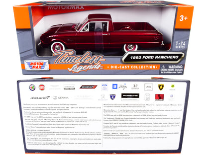 1960 Ford Ranchero Pickup Burgundy Metallic 1/24 T&y Diecast Model Car by Motormax