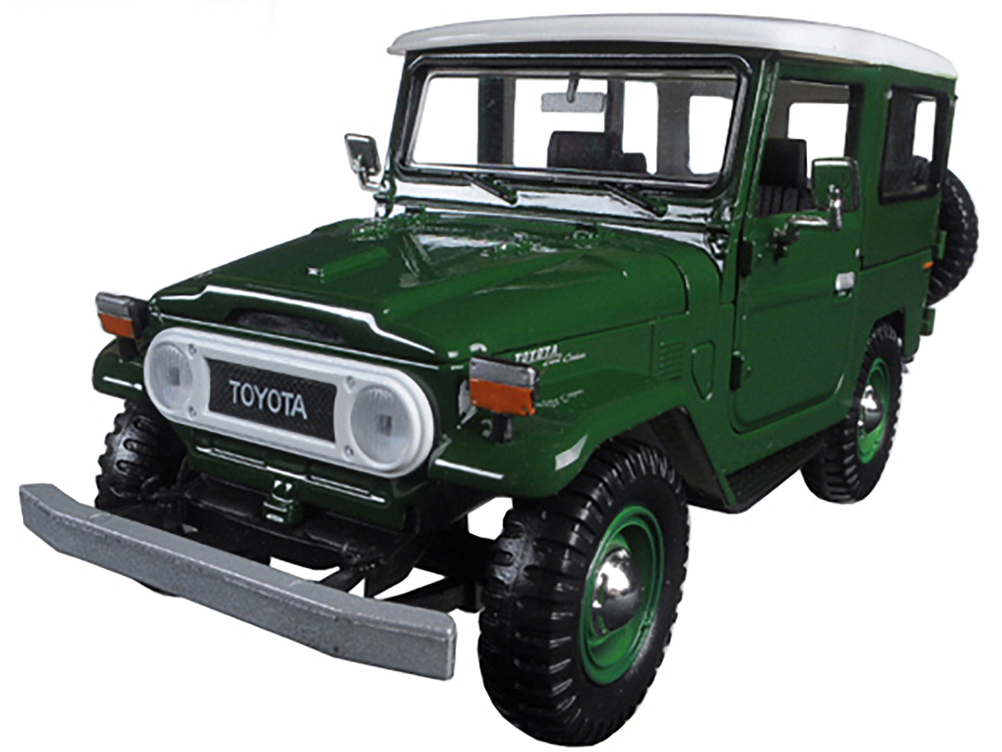 Toyota FJ40 Dark Green with White Top 1/24 Diecast Model Car by Motormax <h2>Toyota Motormax</h2> <p>High-quality perfect for collectors and enthusiasts. Features detailed interior exterior craftsmans