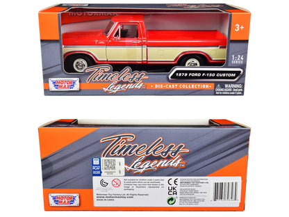 1979 Ford F-150 Pickup Truck Red and Cream 1/24 Diecast Model Car by Motormax <h2>1979 Motormax</h2> <p>High-quality perfect for collectors enthusiasts. Features detailed interior exterior craftsmansh