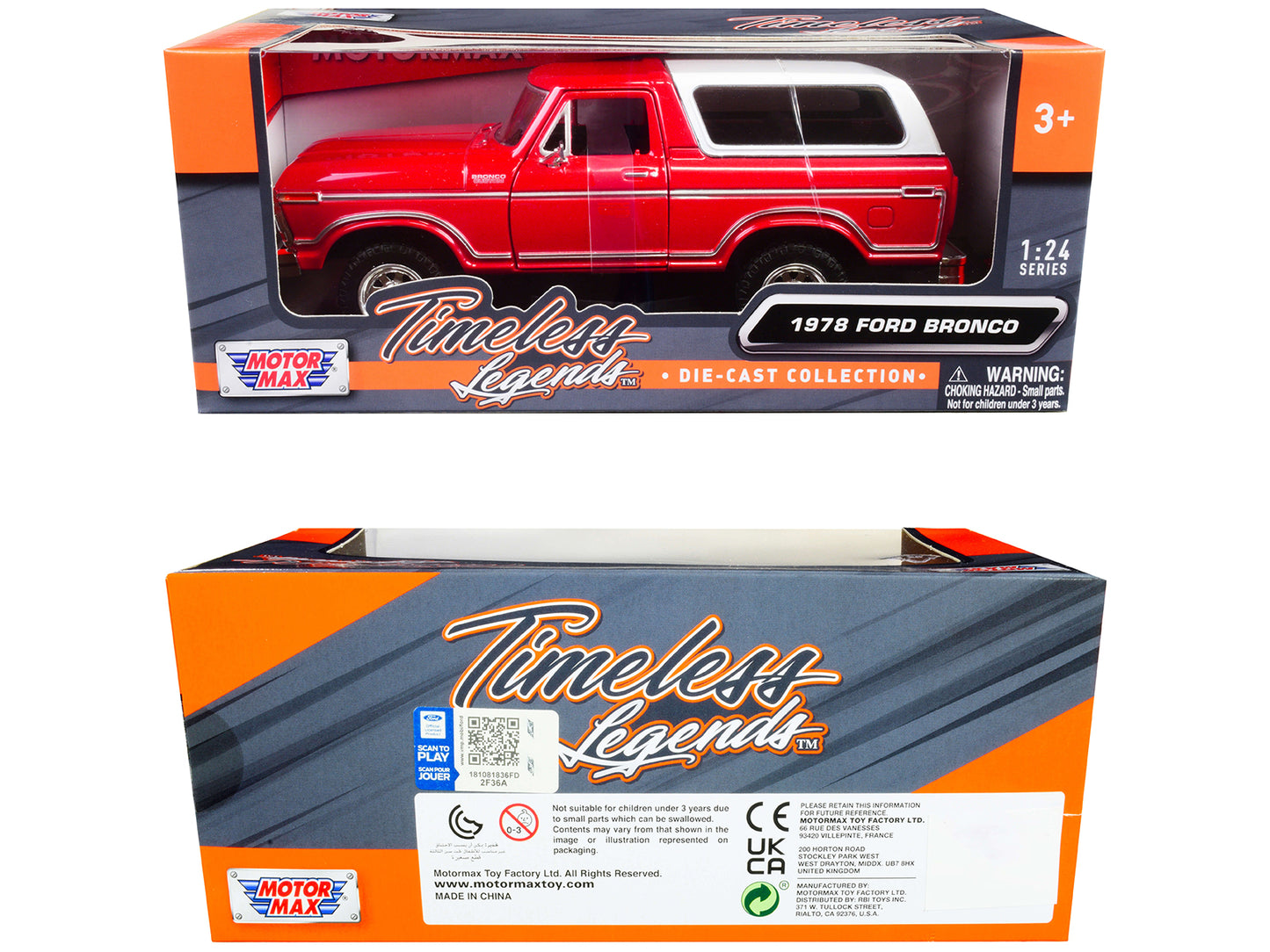 1978 Ford Bronco Custom Red and White "Timeless Legends" Series 1/24 Diecast Model Car by Motormax <h2>1978 Motormax</h2> <p>High-quality perfect for collectors enthusiasts. Features detailed interior