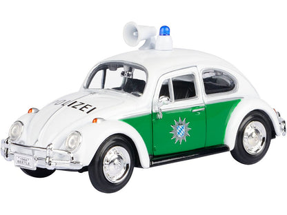1966 Volkswagen Beetle German Police Car White and Green 1/24 T&y Diecast Model Car by Motormax