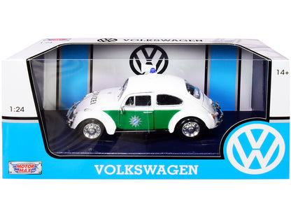 1966 Volkswagen Beetle German Police Car White and Green 1/24 T&y Diecast Model Car by Motormax