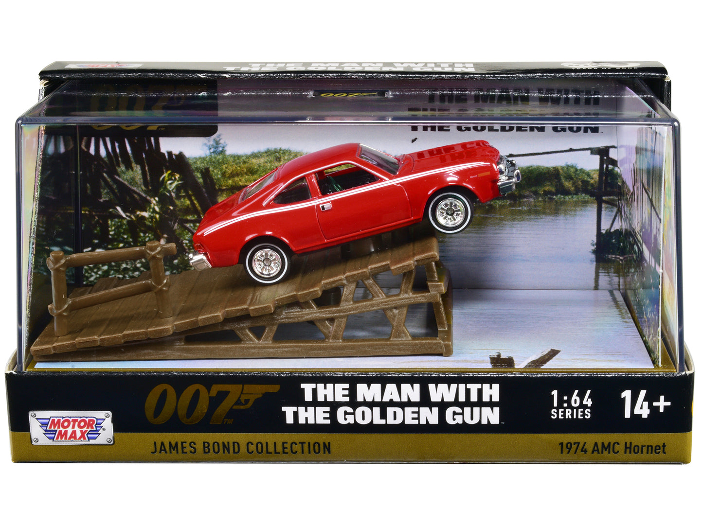 1974 AMC Hornet Red with White Stripes James Bond 007 "The Man the Golden Gun" (1974) Movie Display 1/64 Diecast Model Car by Motormax <h2>1974 Motormax</h2> <p>High-quality perfect for collectors and