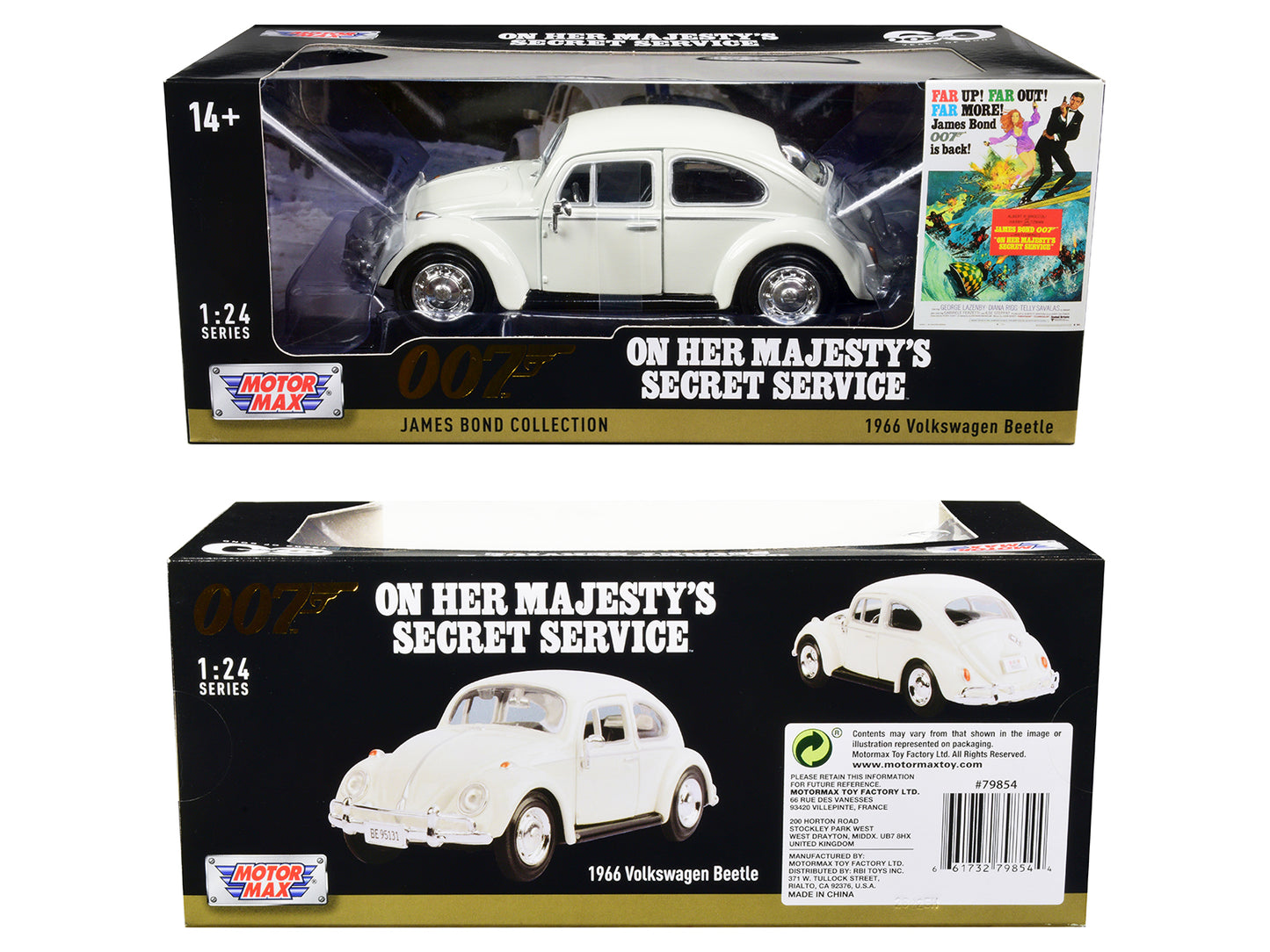 1966 Volkswagen Beetle White James Bond 007 "On Her Majesty's Secret Service" (1969) Movie "James Collection" Series 1/24 Diecast Model Car by Motormax <h2>1966 Motormax</h2> <p>High-quality perfect f