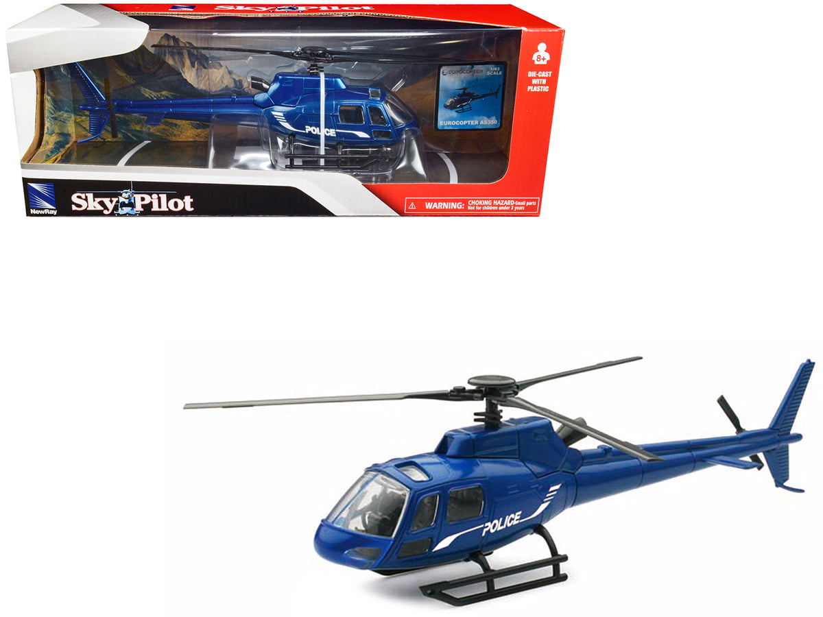 Eurocopter AS350 Helicopter Blue Metallic 1/43 Diecast Model Car - New Ray