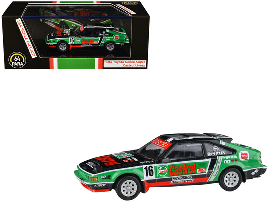 1984 T&yota Celica Supra #16 "Castrol Livery" Black and Green with Graphics 1/64 T&y Diecast Model Car by Paragon Models