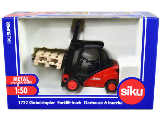 Linde Forklift Truck Red with 2 Pallet Accessories 1/50 T&y Diecast Model by Siku