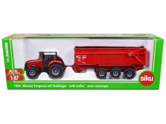 Massey Ferguson 8480 Dyna VT Tractor Red with Silver Top and Krampe Dump Trailer Red 1/87 (HO) T&y Diecast Models by Siku