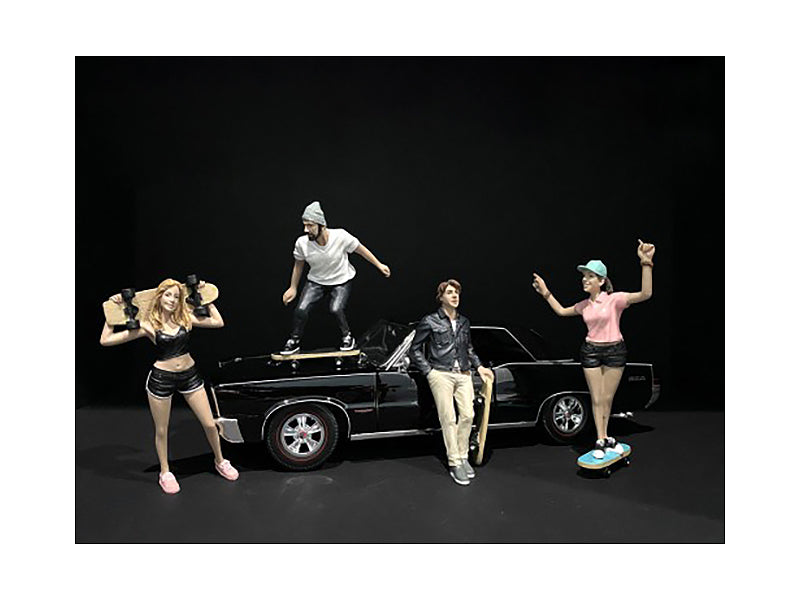 Skateboarders Figurines 4 piece Set for 1/24 Scale Models by American Diorama <h2>Skateboarders Diorama</h2> <p>High-quality diecast model car perfect collectors and enthusiasts. Features detailed int
