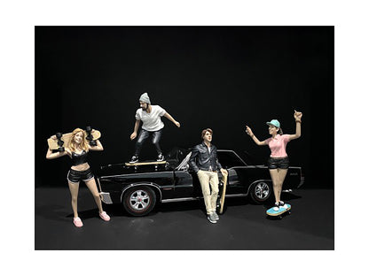 Skateboarders Figurines 4 piece Set for 1/24 Scale Models by American Diorama <h2>Skateboarders Diorama</h2> <p>High-quality diecast model car perfect collectors and enthusiasts. Features detailed int