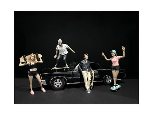 Skateboarders Figurines 4 piece Set for 1/24 Scale Models by American Diorama <h2>Skateboarders Diorama</h2> <p>High-quality diecast model car perfect collectors and enthusiasts. Features detailed int
